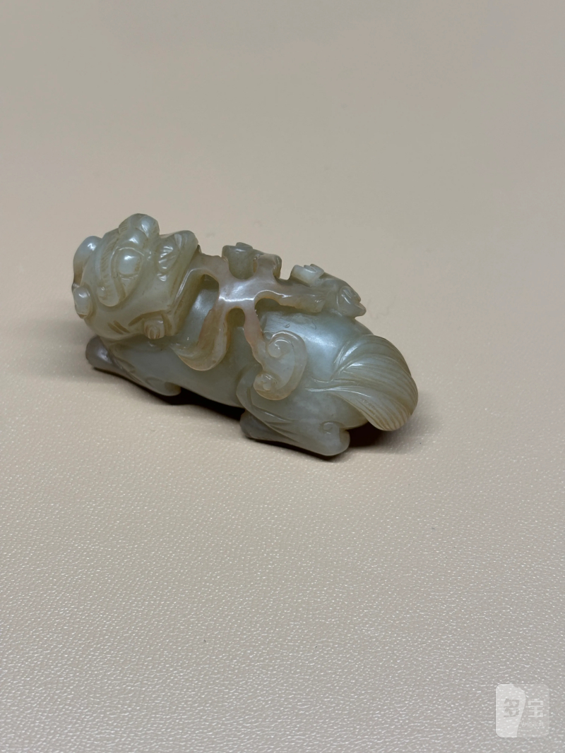 清 白玉瑞兽衔灵芝如意 - 图2